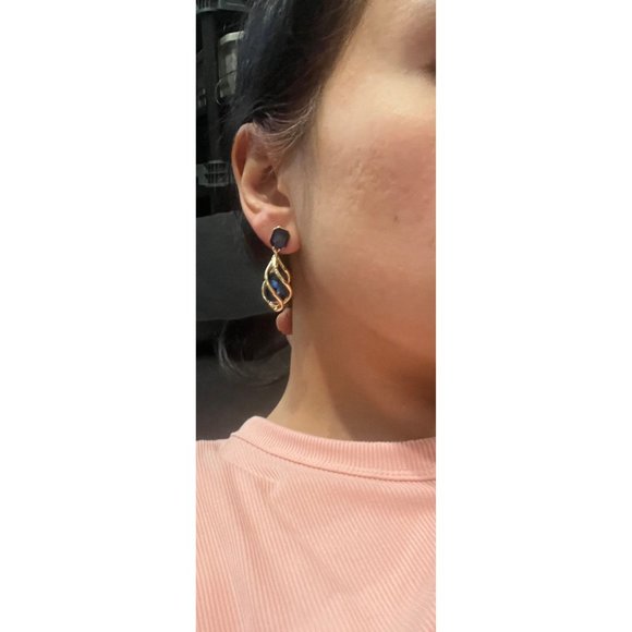 navy blue earrings gold chandelier earrings dark blue wedding crystal earrings - Picture 4 of 9